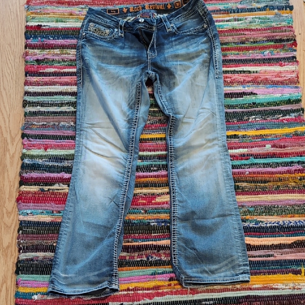 Rock Revival Blue Boot Cut Jeans with Faded Wash